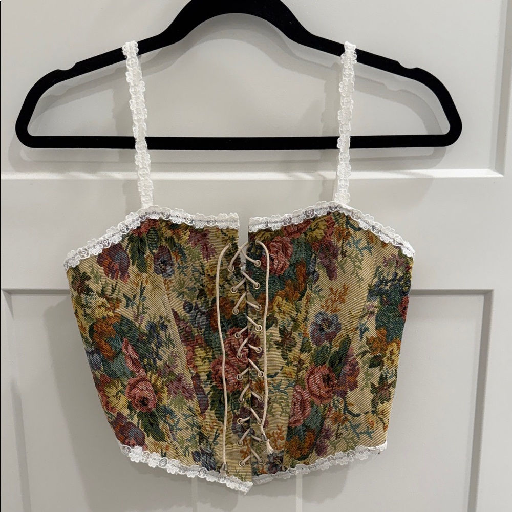 Floral Lace-Up Corset Top